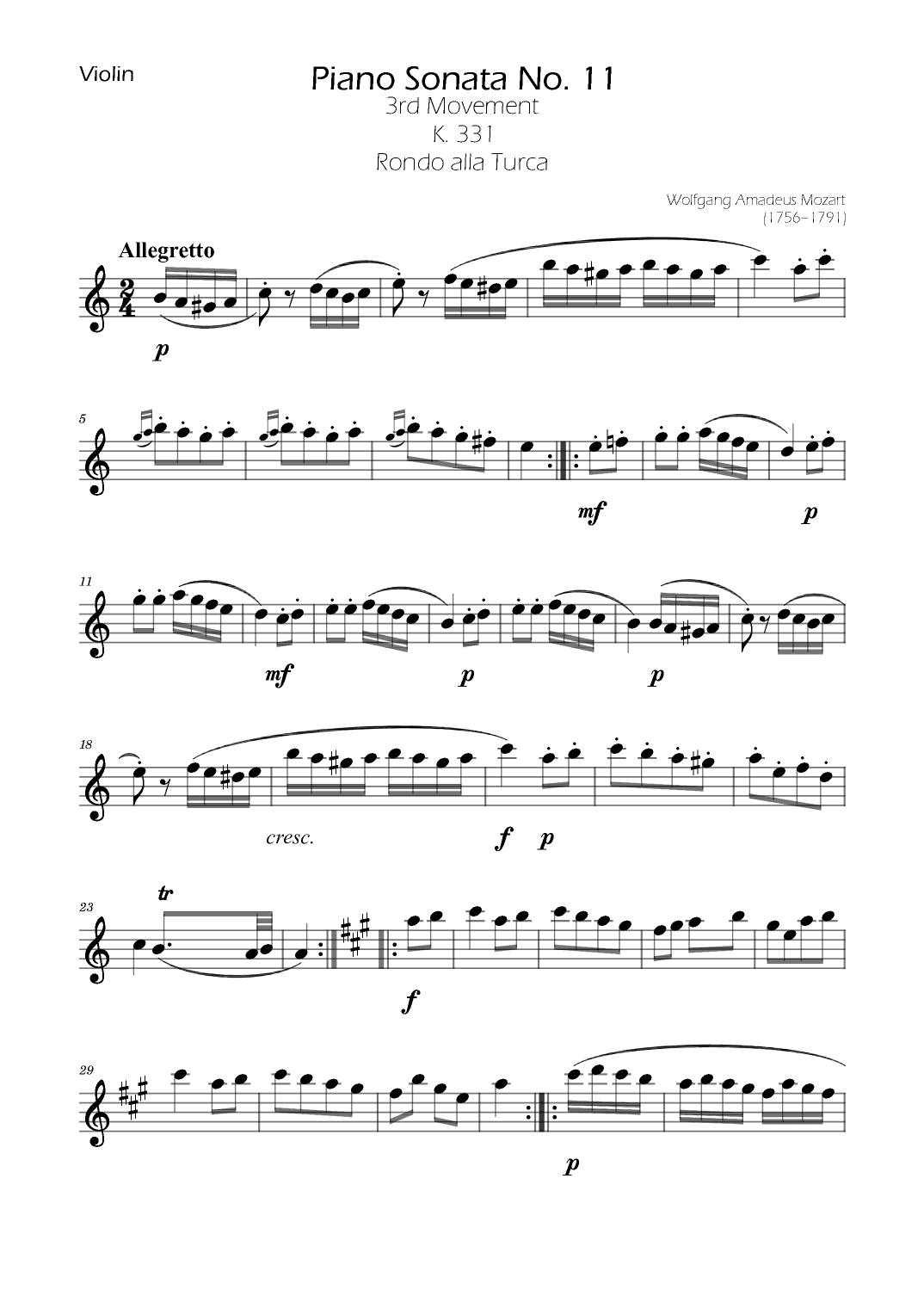 Turkish March For Violin (arr. Ygor Nunes)