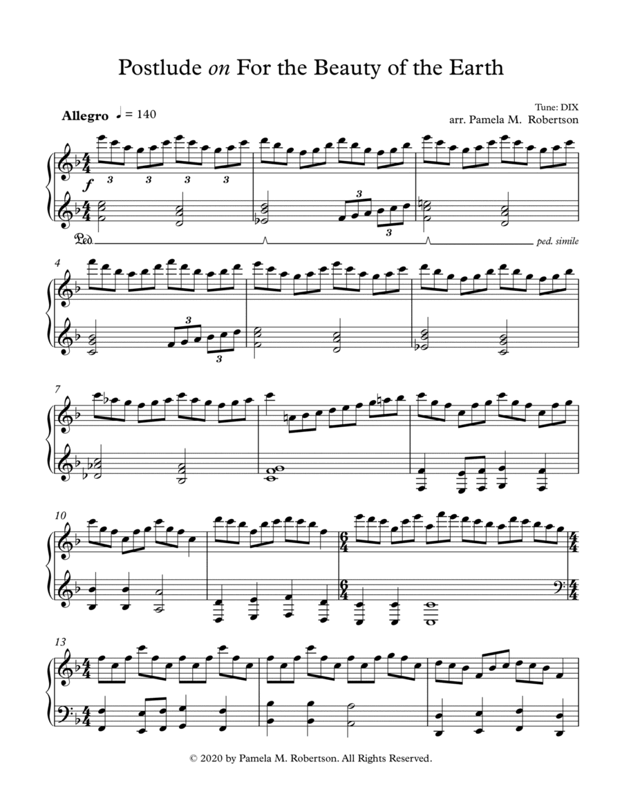 For the Beauty of the Earth - Piano Solo (arr. Pamela M. Robertson)