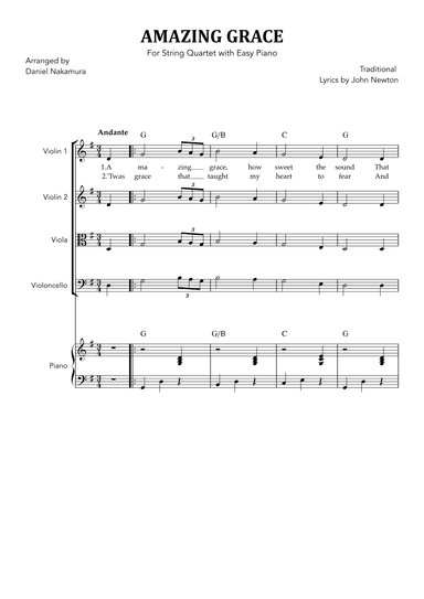 Amazing Grace (for String Quartet and Easy Piano) (arr. Daniel Nakamura)