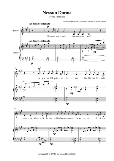 Nessun Dorma - Tenor & Piano (arr. Karen Gueiros)
