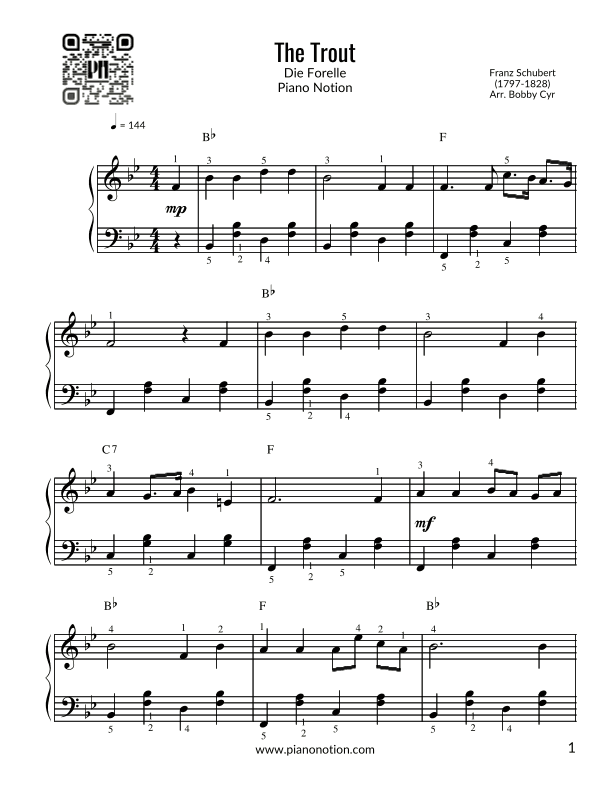 The Trout - Die Forelle (Easy Piano) (arr. Bobby Cyr)