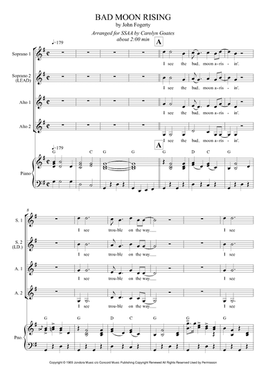 Bad Moon Rising (arr. Carolyn Goates)