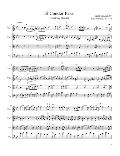 El Condor Pasa for String Quartet (arr. Ray Kamada)