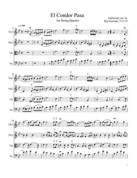 El Condor Pasa for String Quartet (arr. Ray Kamada)