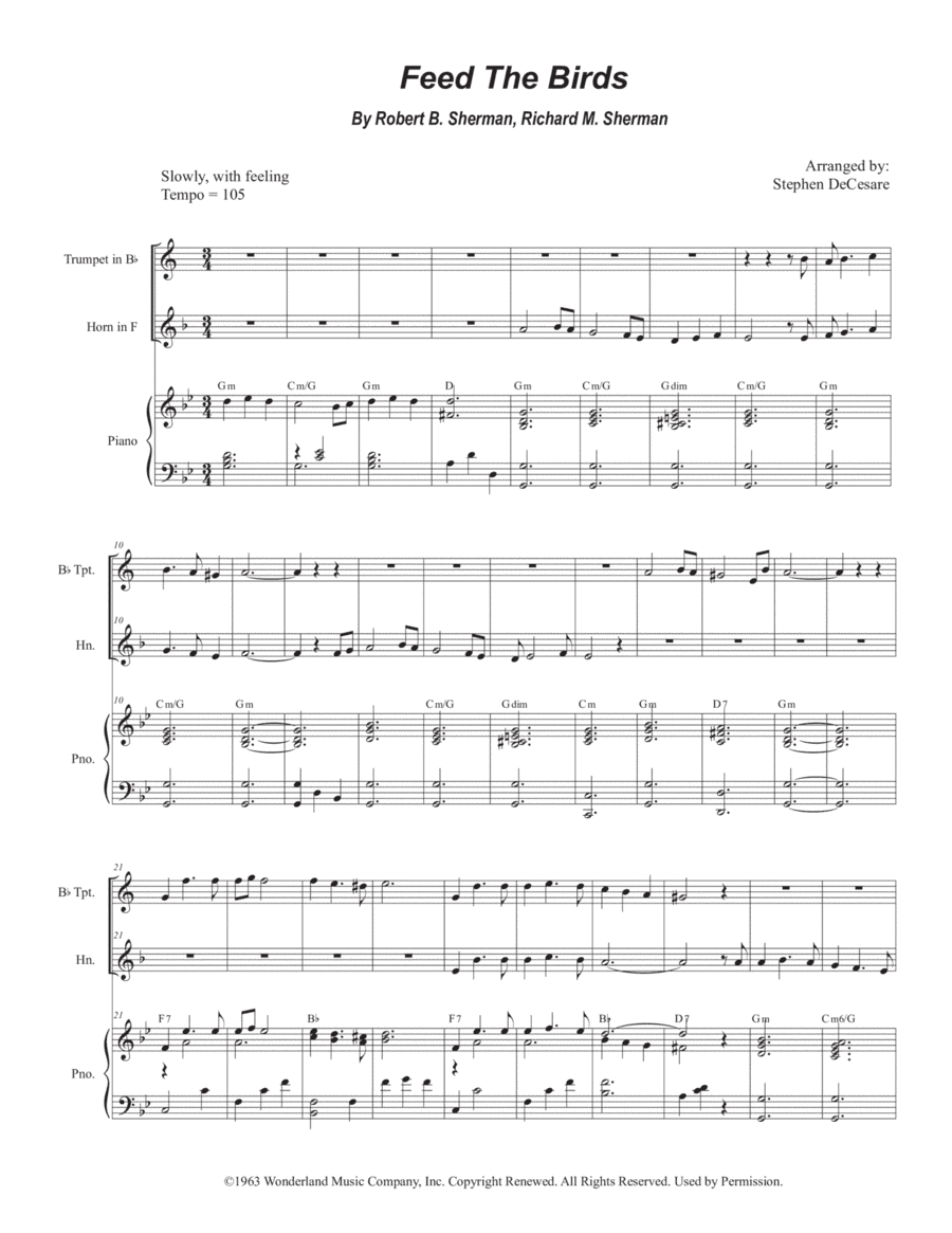 Feed The Birds (tuppence A Bag) (arr. Stephen DeCesare)