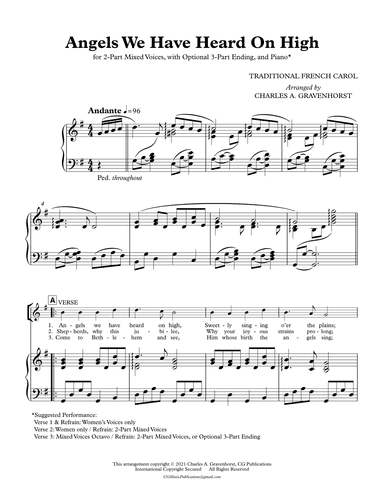 Angels We Have Heard On High – 2-Part Mixed Voices with Piano Accompaniment (arr. Charles A. Gravenhorst)