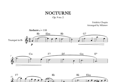 Chopin Nocturne op. 9 no. 2 | Trumpet in Bb | B-flat Major | Chords | Easy beginner (arr. Milanov)