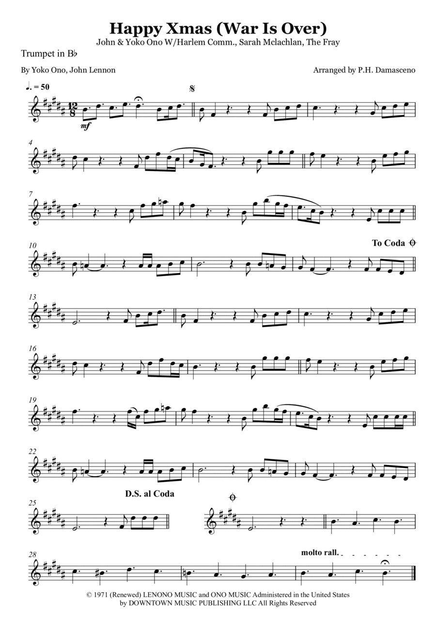 Happy Xmas (war Is Over) (arr. P.H. Damasceno)