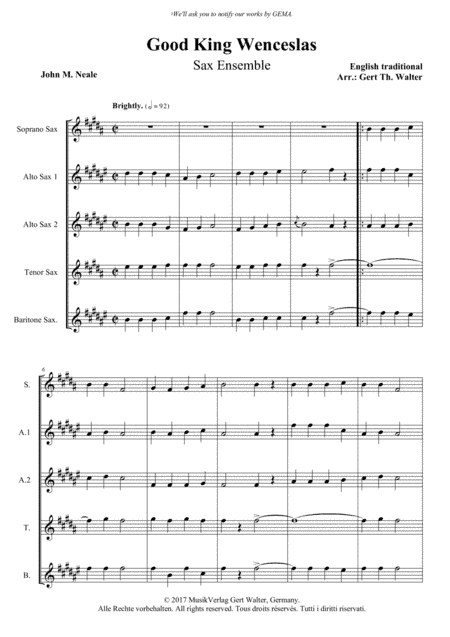 Good King Wenceslas (arr. Gert Th. Walter)