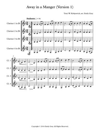 Away in a Manger (4 Clarinets) (arr. Emily Gray)