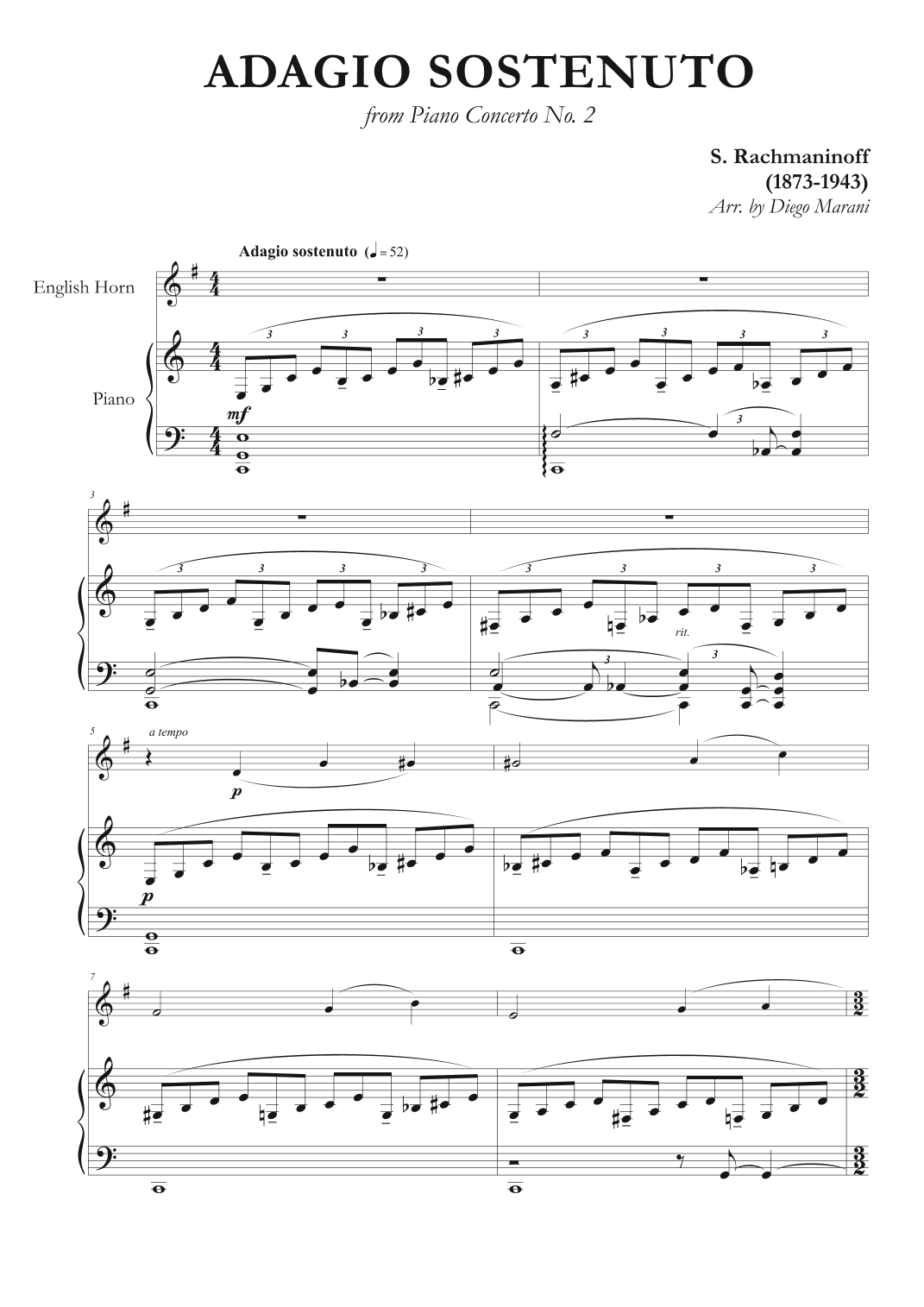 Adagio Sostenuto from "Piano Concerto No. 2" for English Horn and Piano (arr. Diego Marani)