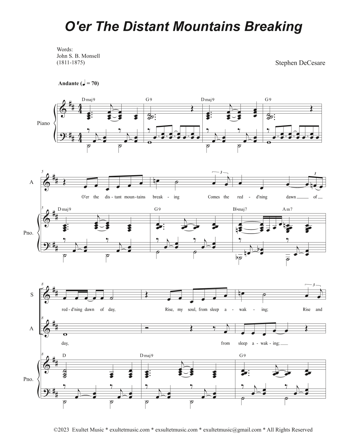 O'er The Distant Mountains Breaking (Duet for Soprano and Alto solo)