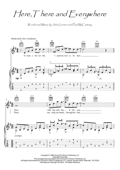 Here, There And Everywhere (arr. PianoSheetNow)