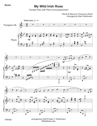 MY WILD IRISH ROSE - TRUMPET SOLO with Piano Accompaniment (arr. Glen Poehlmann)