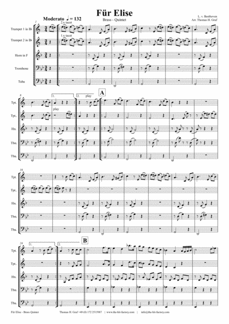 For Elise - Ludwig van Beethoven - Brass Quintet (arr. Thomas H. Graf)