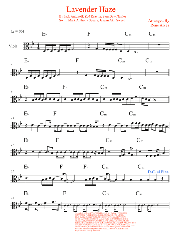 Lavender Haze (arr. Rene Alves)