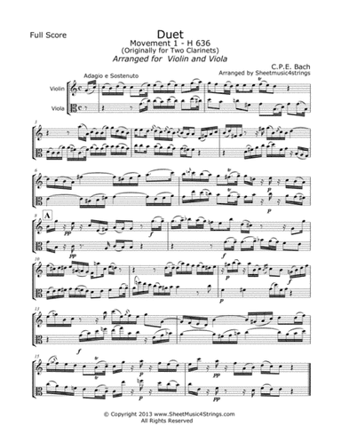 Bach, C.P.E. - Duet for Violin and Viola (arr. Linda M. Scott)