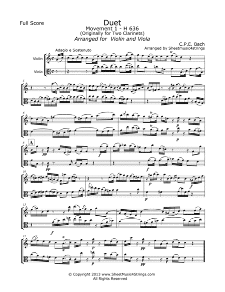 Bach, C.P.E. - Duet for Violin and Viola (arr. Linda M. Scott)