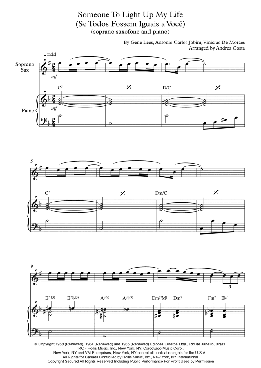 Someone To Light Up My Life (se Todos Fossem Iguais A Voce) (arr. Andrea Costa)