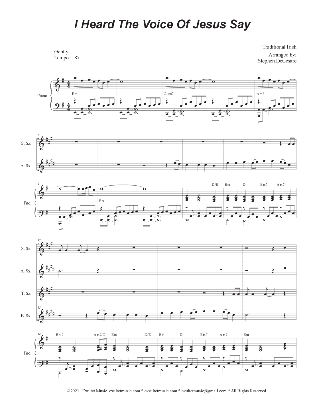 I Heard The Voice Of Jesus Say (Saxophone Quartet and Piano) (arr. Stephen DeCesare)