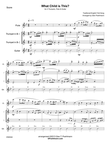 WHAT CHILD IS THIS? (Greensleeves) - FLUTE, 2 TRUMPETS & GUITAR (arr. Glen Poehlmann)