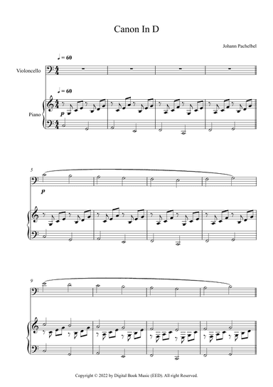 Canon In D - Johann Pachelbel (Cello + Piano) (arr. Digital Book Music)
