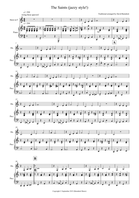 The Saints (Jazzy Style!) for French Horn and Piano (arr. David Burndrett)