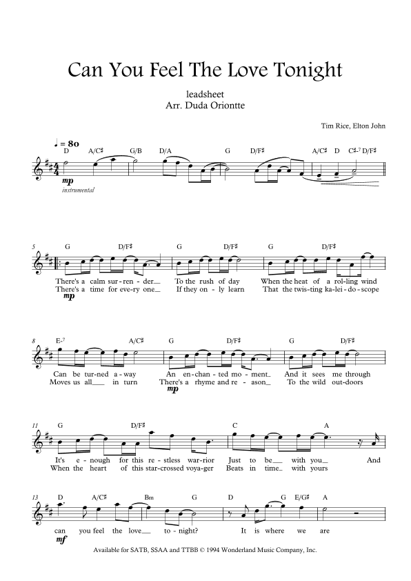 Can You Feel The Love Tonight (arr. Duda Oriontte)