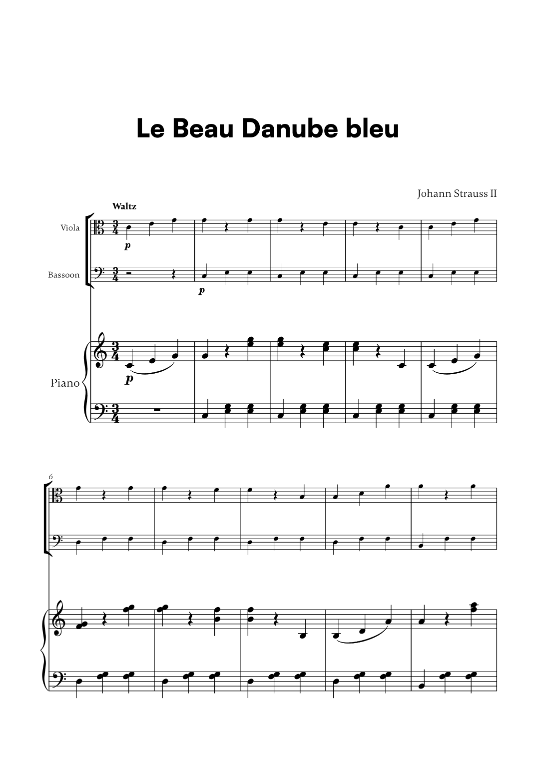 Johann Strauss II - Le Beau Danube bleu for Viola, Bassoon and Piano (arr. Cadenza Editions)