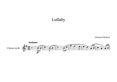 Lullaby - Johannes Brahms (Clarinet) (arr. Digital Book Music)