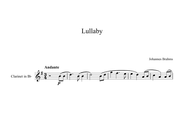 Lullaby - Johannes Brahms (Clarinet) (arr. Digital Book Music)