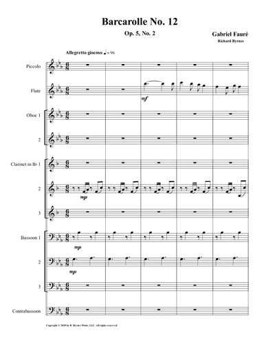 Barcarolle 12, Op. 105, No. 2 by Gabriel Fauré (Woodwind Choir) (arr. Richard Byrnes)