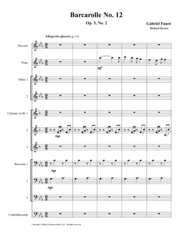 Barcarolle 12, Op. 105, No. 2 by Gabriel Fauré (Woodwind Choir) (arr. Richard Byrnes)
