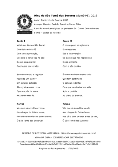 HINO DE SÃO TOMÉ DOS SUCURUS