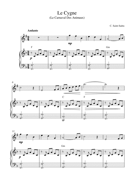 Le Cygne (Le Carnaval Des Animaux) (arr. Kaiserin Rebecca)