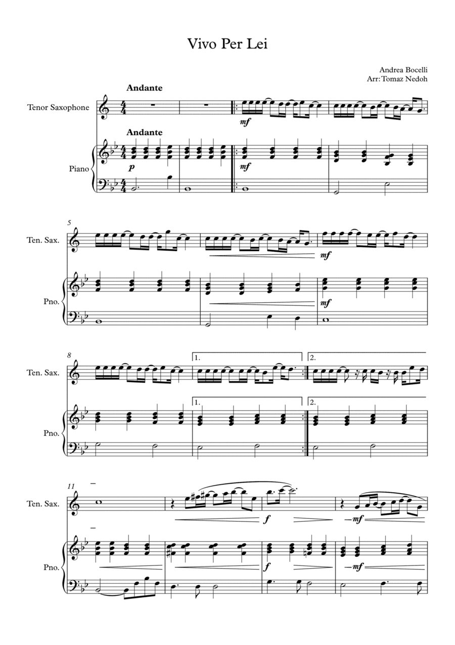 Vivo Per Lei (arr. Tomaz Nedoh)