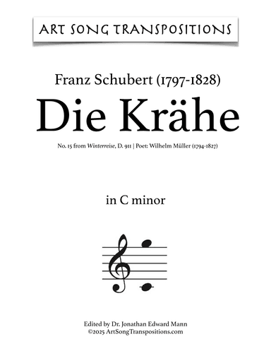 SCHUBERT: Die Krähe, D. 911 no. 15 (transposed to C minor) (arr. ArtSongTranspositions.com)
