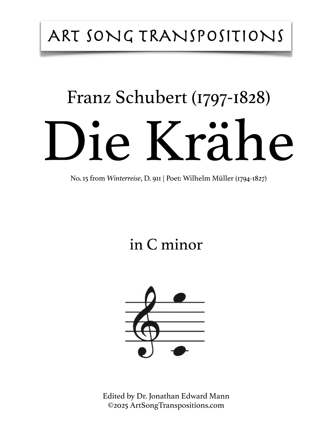 SCHUBERT: Die Krähe, D. 911 no. 15 (transposed to C minor) (arr. ArtSongTranspositions.com)