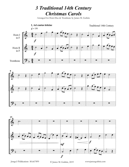 3 Traditional 14th Century Christmas Carols for Horn Duo & Trombone (arr. James M. Guthrie, ASCAP)