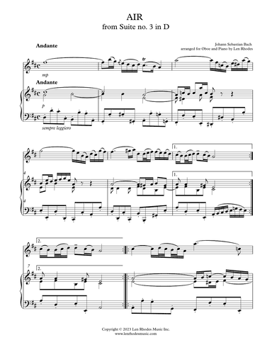 Bach - 'Air' from Suite no. 3 in D, for Oboe and Piano (arr. Len Rhodes)