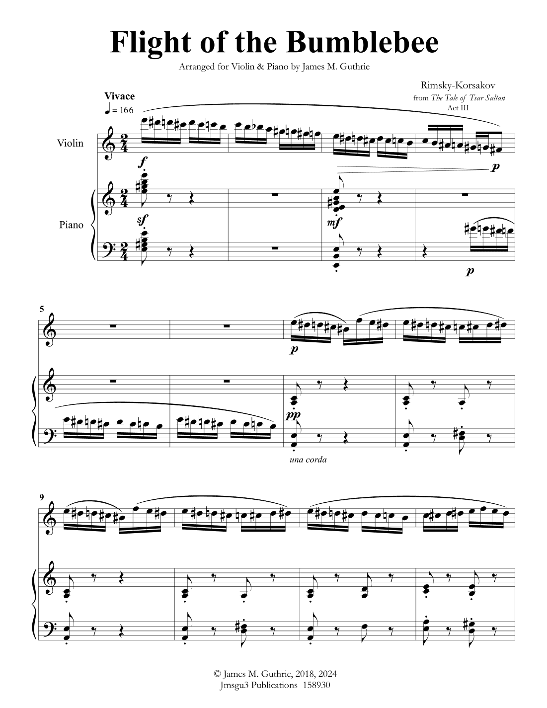 Rimsky-Korsakov: Flight of the Bumblebee for Violin & Piano (arr. James M. Guthrie)
