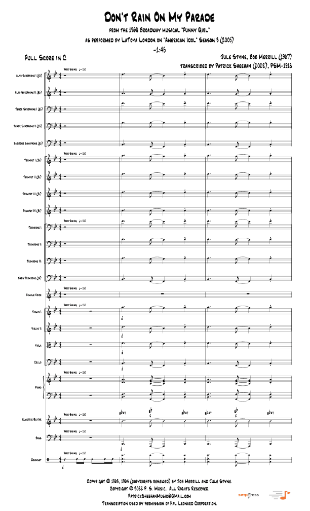 Don't Rain On My Parade (arr. Patrick Sheehan)