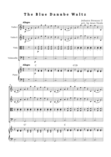The Blue Danube Waltz - String Quartet with Piano (arr. Jean Szulc)