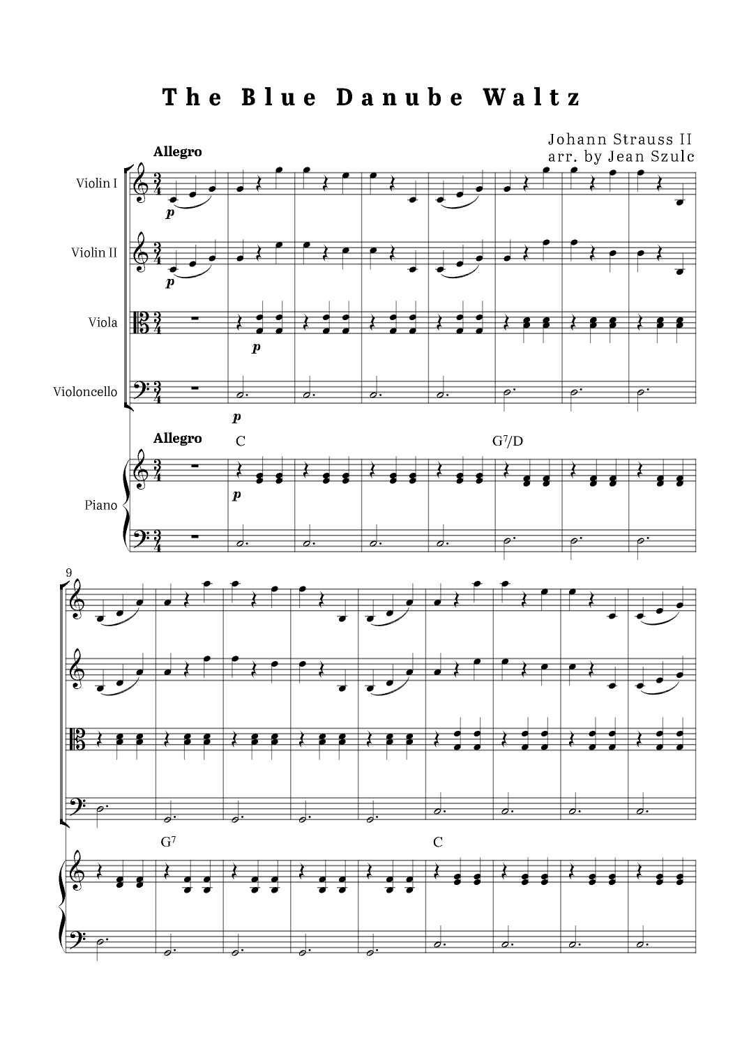 The Blue Danube Waltz - String Quartet with Piano (arr. Jean Szulc)
