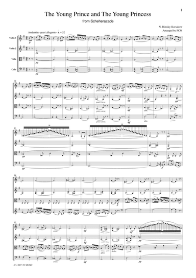 Rimsky-Korsakow  The Young Prince and the Young Princess from Scheherazade, for string quartet, CR40 (arr. FCMUSIC)