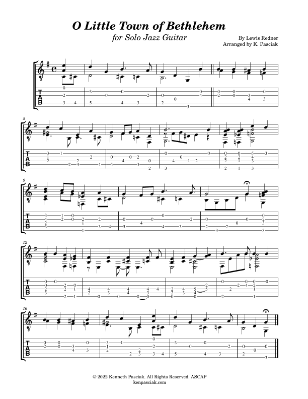 O Little Town of Bethlehem (for Solo Jazz Guitar) (arr. Kenneth Pasciak)