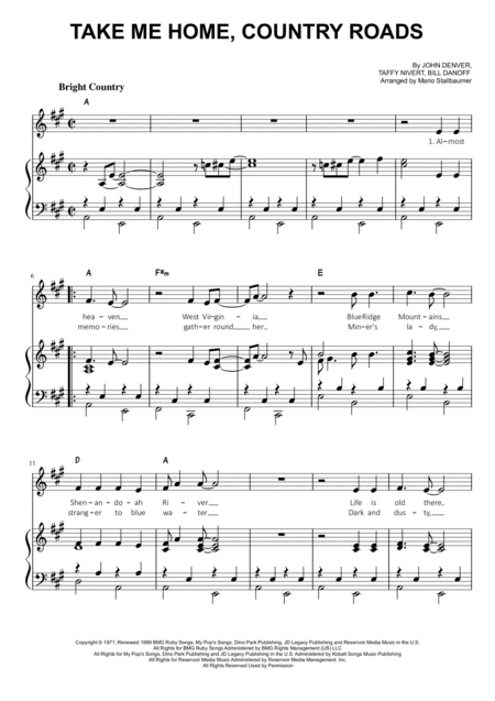 Take Me Home, Country Roads (arr. Mario Stallbaumer)