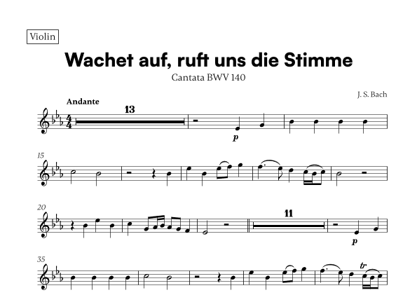 Wachet auf, ruft uns die Stimme (for Violin) (arr. Cadenza Editions)