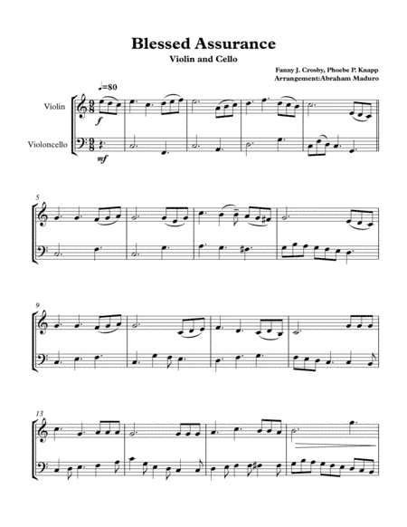 Blessed Assurance Violin-Cello Duet (arr. Abraham Maduro)