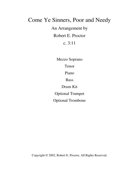 Come, Ye Sinners, Poor and Needy (arr. Robert E. Proctor)